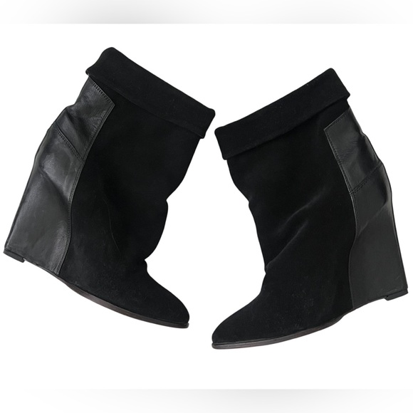 IRO Black Darlon Heeled wedge Boots with Suede and Leather Contrast